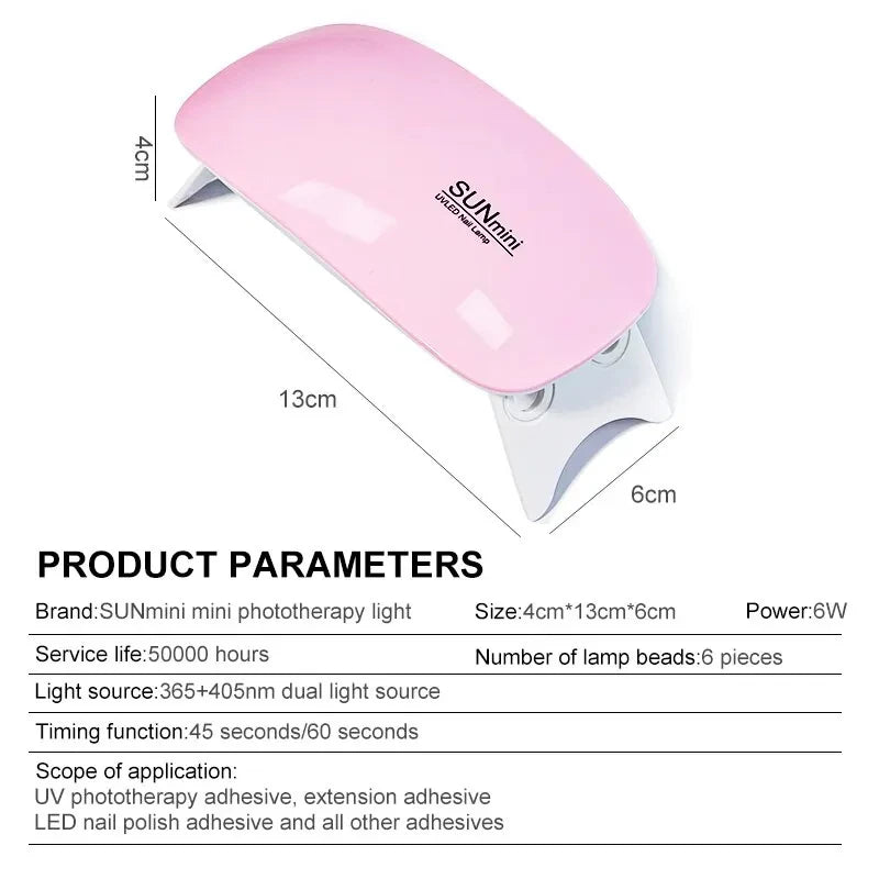 6W Mini Nail Dryer Machine Portable 6 LED UV Manicure Lamp Home