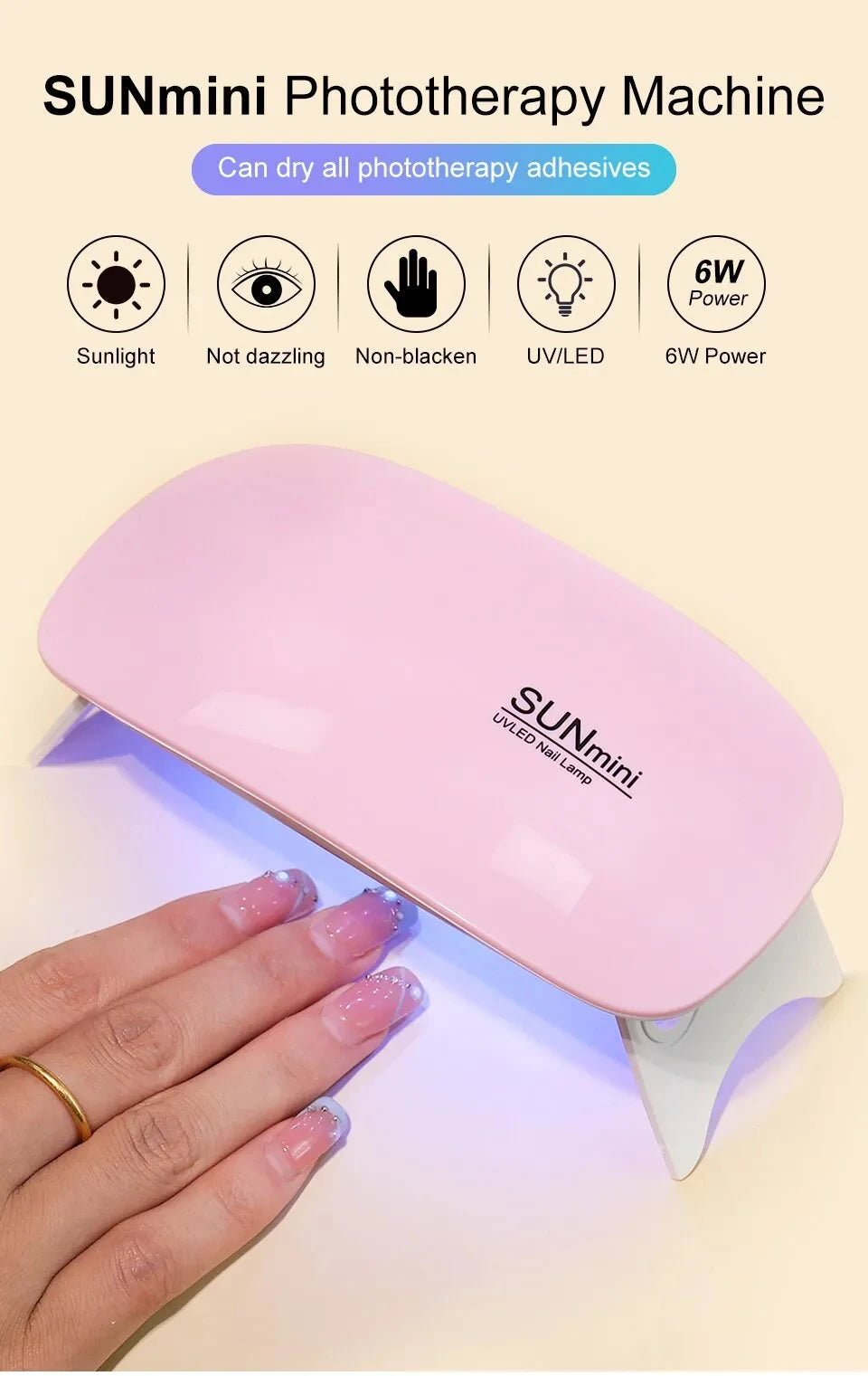 6W Mini Nail Dryer Machine Portable 6 LED UV Manicure Lamp Home